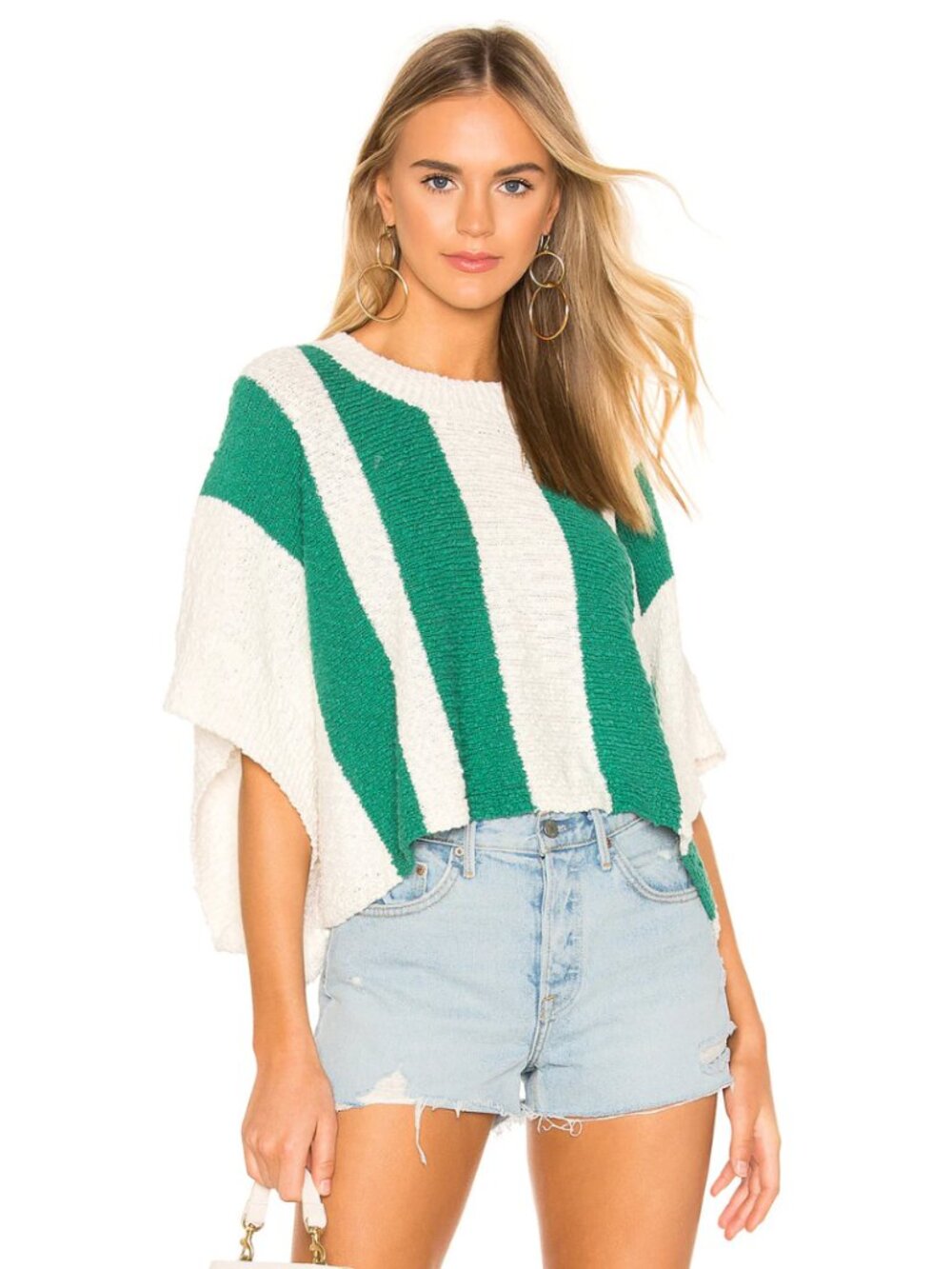 Callahan Yarrow Green Striped Poncho Sweater Size S